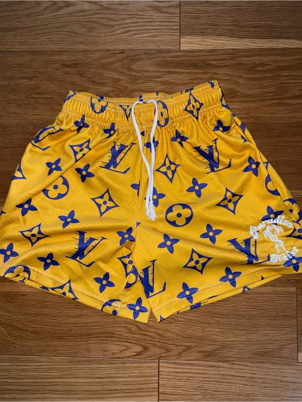 Yellow & purple Logo Print Athletic Shorts